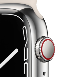 Location APPLE Watch Series 7 boîtier en Acier Inoxydable Argent bracelet Sport Lumière Stellaire | APPLE