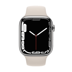Location APPLE Watch Series 7 boîtier en Acier Inoxydable Argent bracelet Sport Lumière Stellaire | APPLE