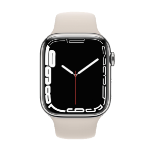Location APPLE Watch Series 7 boîtier en Acier Inoxydable Argent bracelet Sport Lumière Stellaire | APPLE