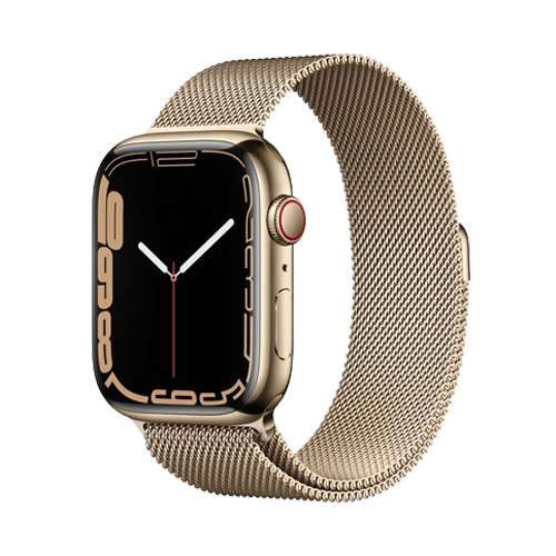 Location APPLE Watch Series 7 boîtier en Acier Inoxydable Or bracelet Milanais Or | APPLE