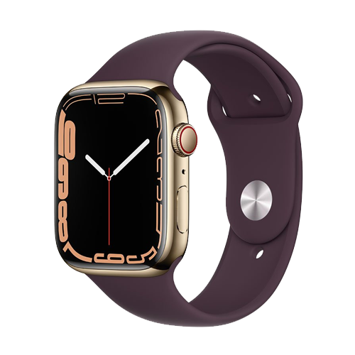 Location APPLE Watch Series 7 boîtier en Acier Inoxydable Or bracelet Sport Cerise Noire | APPLE