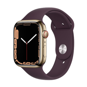 Location APPLE Watch Series 7 boîtier en Acier Inoxydable Or bracelet Sport Cerise Noire | APPLE